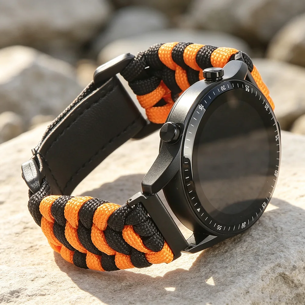 20/22mm zweifarbiges Paracord-Armband für Huawei Watch GT 2e 3 4 5 6 Pro 46 42mm Armband Xiaomi Watch S 2 3 4 5 6 7 Farbband