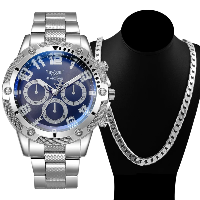 2Pcs/set Fashion Men\'s Business Dress Analog Quartz Watch with Necklace(Without Box)