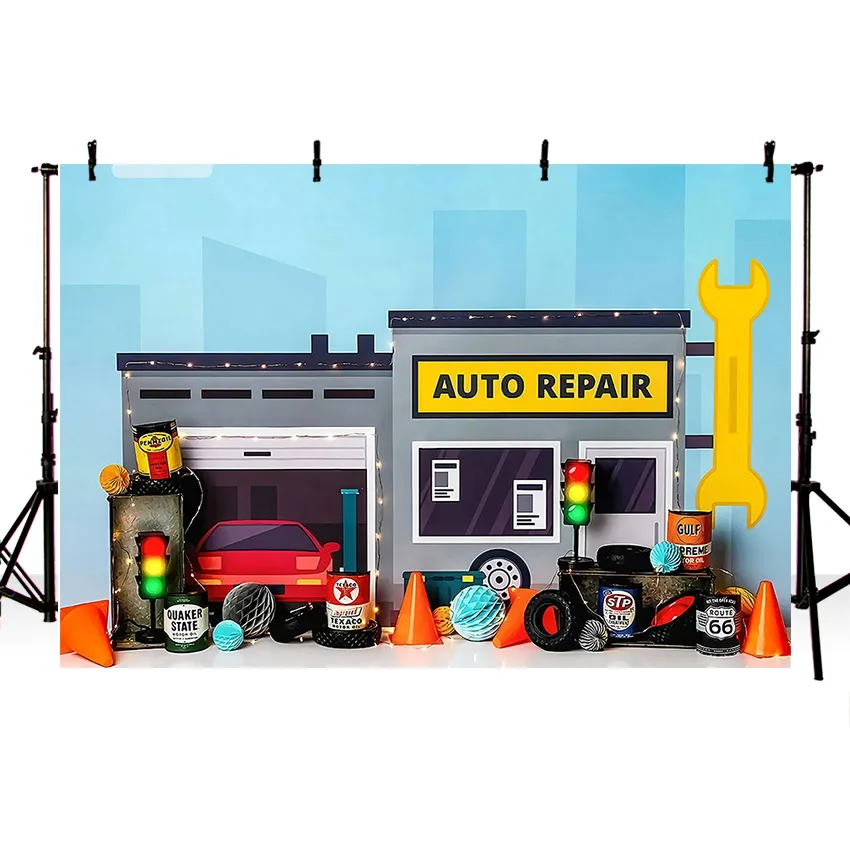 Mehofond การถ่ายภาพพื้นหลัง Auto Repair Shop รถยนต์ช่าง Boys Birthday Party ภาพตกแต่งฉากหลัง Photo Studio