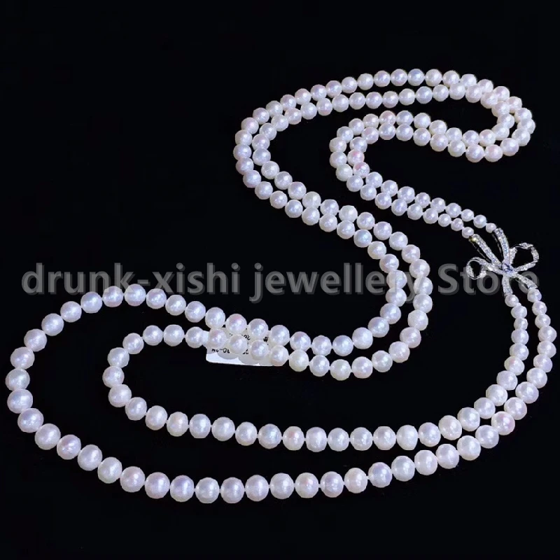 Vintage Elegant Akoya 6-7mm Pearl Necklace Double Strand Chain Women Handmade Bead Choker Wedding Jewelry Gift Free Shipping