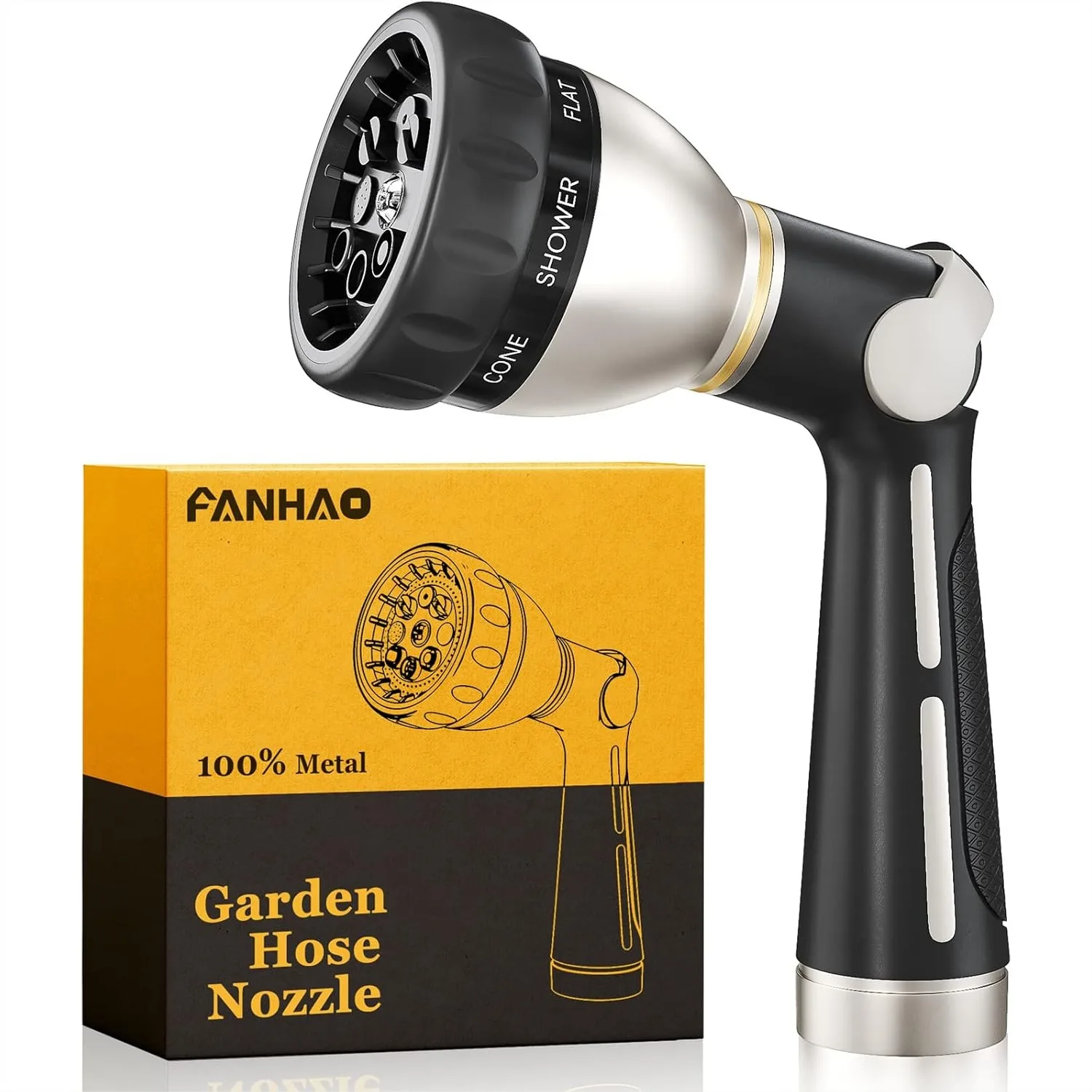 

Garden Hose Nozzle Heavy Duty Metal with 8 Spray Patterns, Thumb Control for High Pressure Watering and Washing