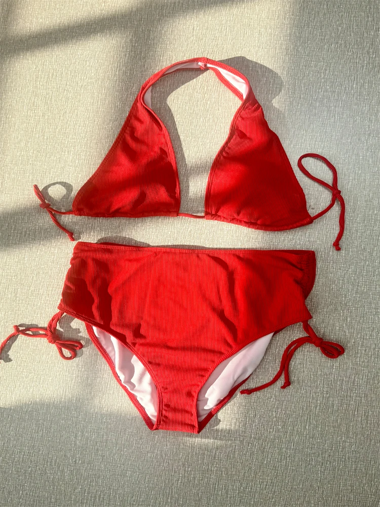 Damen-Bademode-Bikini-Set, zweiteiliger Badeanzug mit überkreuzten Krawatten, Sommer-Strandbekleidungs-Bikini-Set für Damen