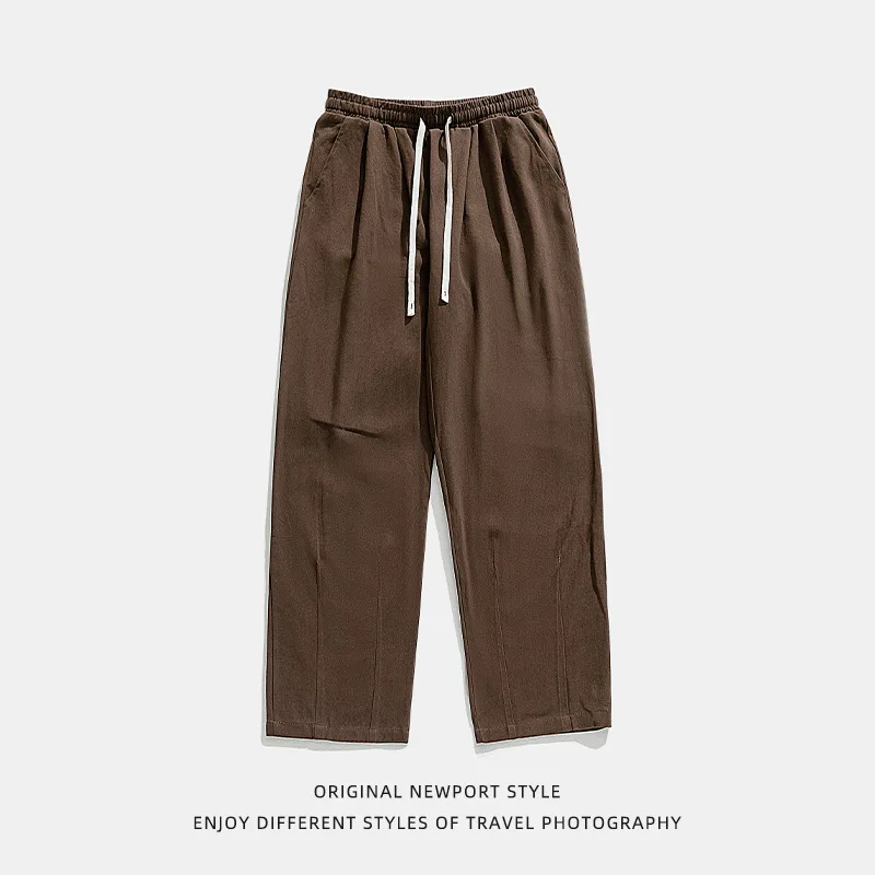 남성용 한국 패션 운동복 드로스트링 와이드 레그 스트레이트 트랙 바지, 코튼 캐주얼 루즈 팬츠, 스웻팬츠 용수철 가을