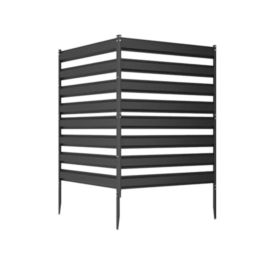 Black Metal Privacy Fence Panel 39 W x 48 H 2 Panels Modular Louvered Outdoor Privacy Screen Weatherproof Fence for Trash Can A