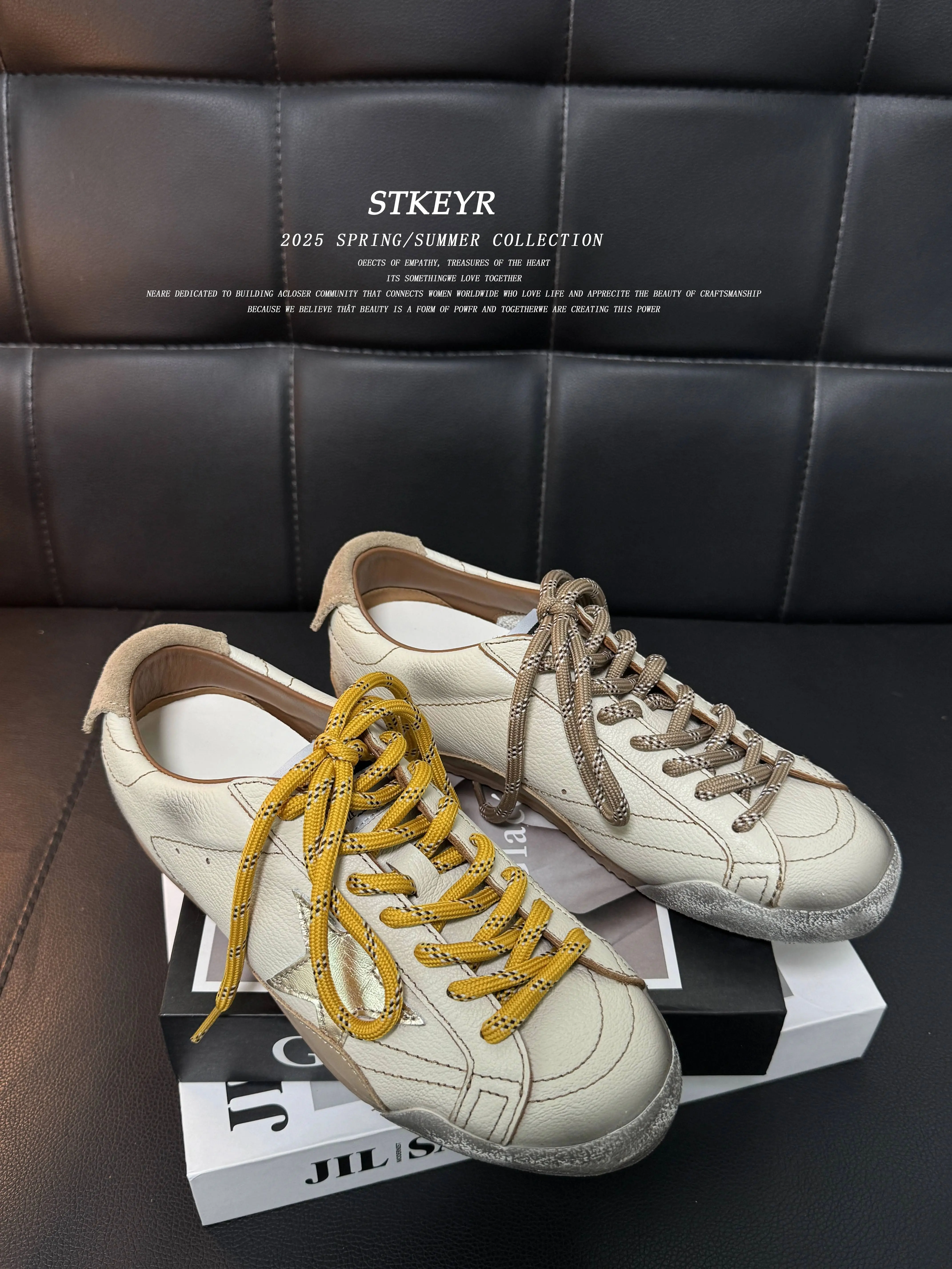 

Super popular genuine leather star dirty shoes 2025 new versatile flat bottom lace up sports and leisure training shoes