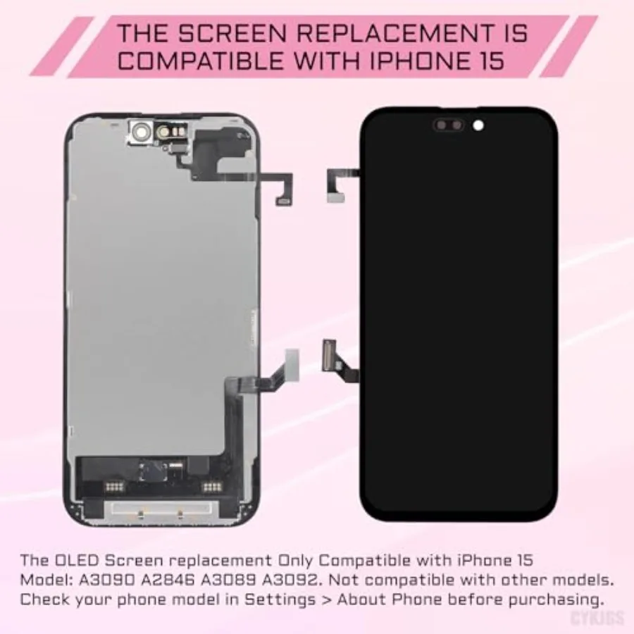 آيفون 15 استبدال الشاشة مع كابل مكبر الصوت 6.1 ثلاثية الأبعاد تعمل باللمس شاشة الكريستال السائل محول الأرقام الجمعية الكاملة إصلاح الزجاج الأمامي Amb