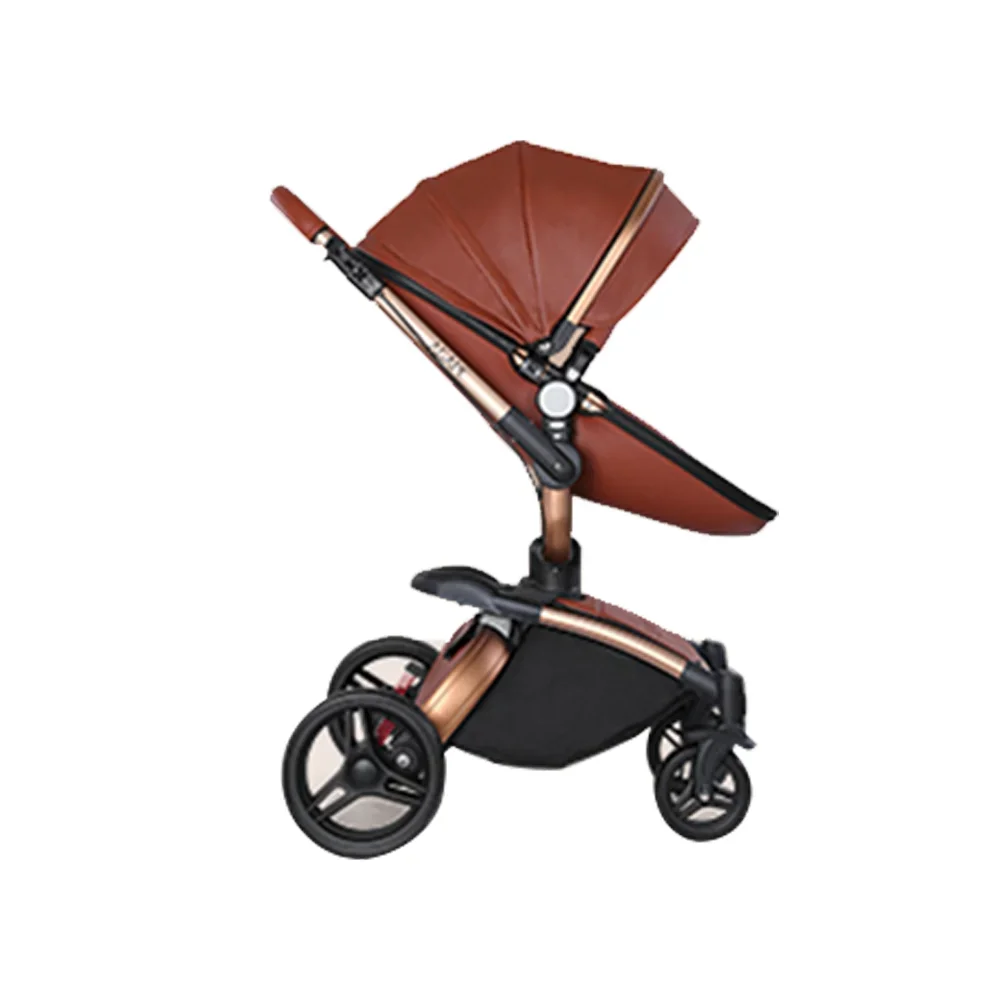 Baby Stroller Luxury Egg Stroller 3 in 1 Foldable Multi-angle Adjustable Leather Pu Wheels with Car Seat for 0-48 Months