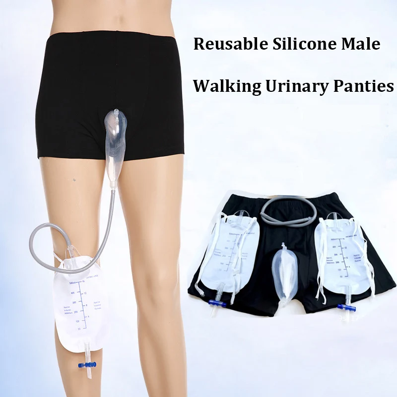 1Pc Reusable Silicone Male Urinal Bag Elderly Male Walking Urinary Panties With Catheter Urine Funnel Pee Holder Collector