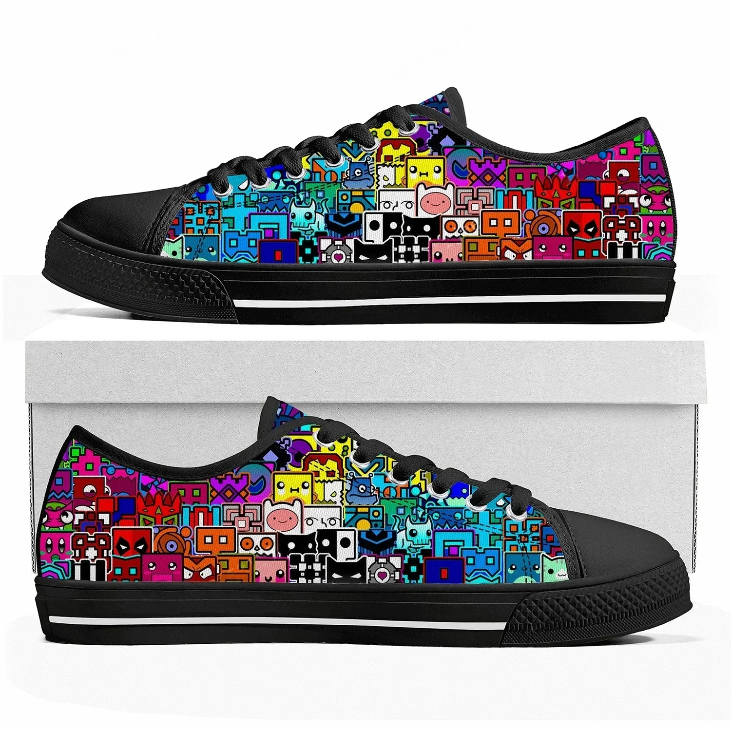 

Geometry Dash Custom Low Top Sneakers Hot Cartoon Game Womens Mens Teenager Shoes Casual Tailor Made Canvas Sneaker
