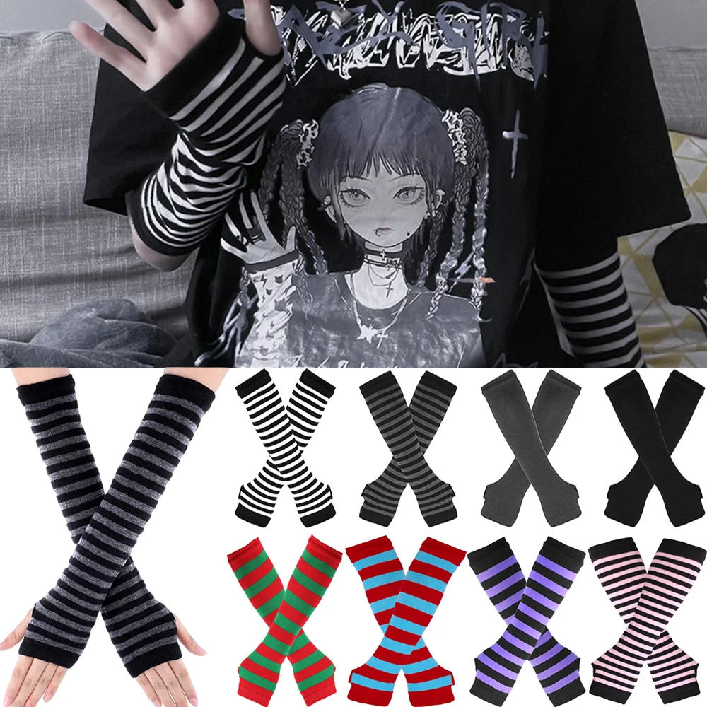 

Black Punk Long Fingerless Gloves Anime Glove Cosplay Darkly Ninja Mittens Oversleeve Women Men Gothic Hip-hop Mitten Warm Cuff