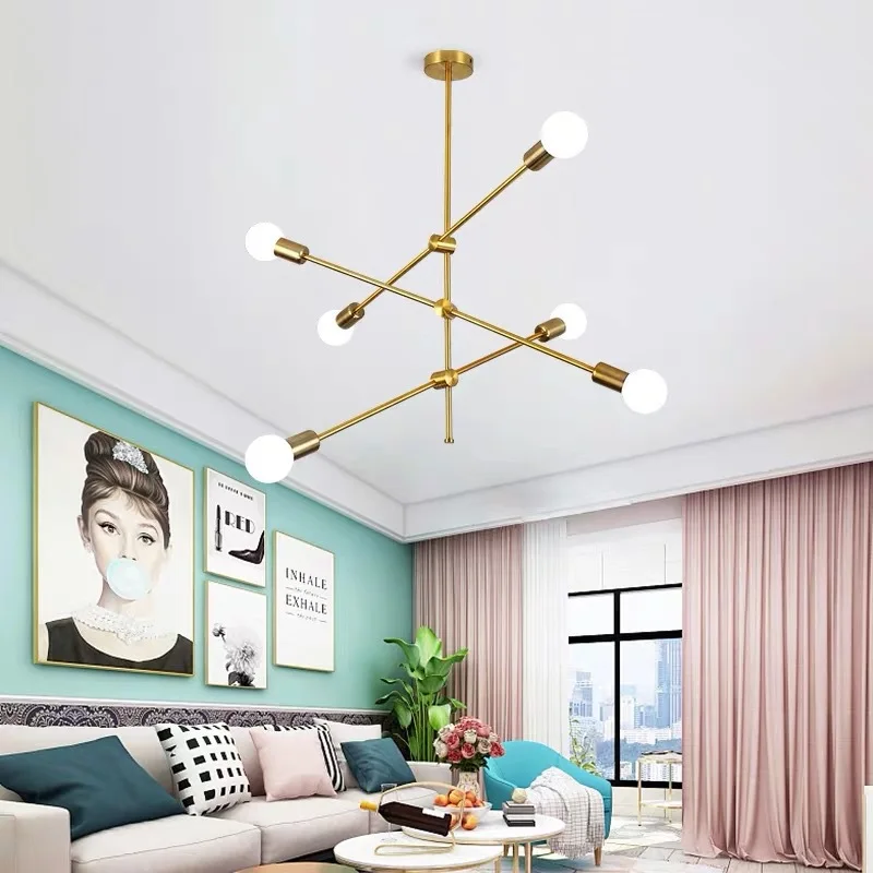 Nordic Loft Pendant Lamp Iron Gold E27 LED Modern Indoor Lighting Luxurious 4 6 8 Heads for Bar Dining Room Decor Chandelier