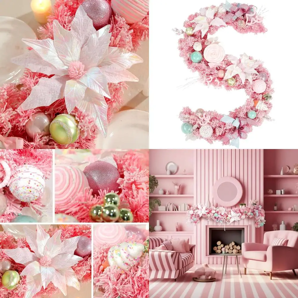 

6ft Pink Macaron-Themed Pre-lit Christmas Garland for Festive Holiday Decor