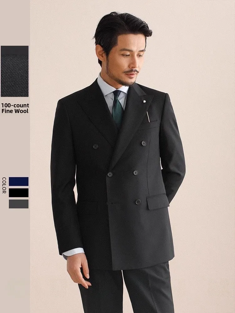 

Cultum 100% Pure Color Woolen Suit Men's Double-breasted Peak Lapel Business Casual Standard Fit Long Sleeve Autumn Wear