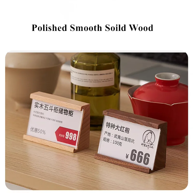 

70x40mm Wooden Acrylic Sign Holder Display Stand Product Name Card Holder Small Price Card Tags Menu Label Paper Holder