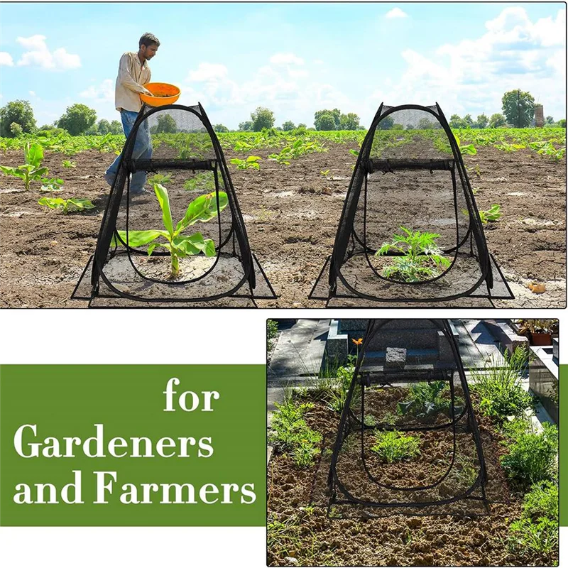 Mesh Plant Cover From Animals, Plant Netting Guard Cover, Plant Tent Cage -Up With 4 Stakes For Vegetables, Fruits-[Qahk]