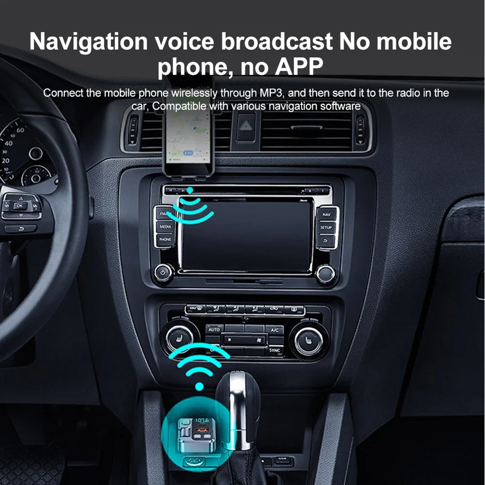 Transmetteur FM Bluetooth 5.1 pour Voiture, Adaptateur de Téléphone Portable, Appel Mains Libres, Lecteur de Musique