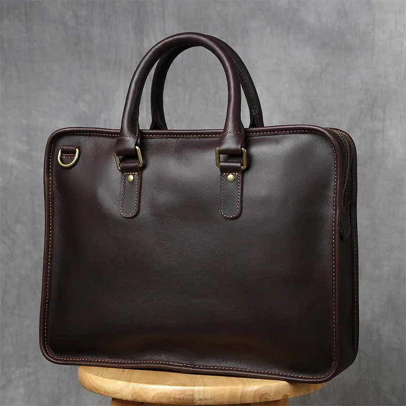 Retro Men's Briefcase Laptop Bag Luxury Brand Bag Top Layer Cowhide Casual Handbag Business Shoulder Leather Cowskin Bag