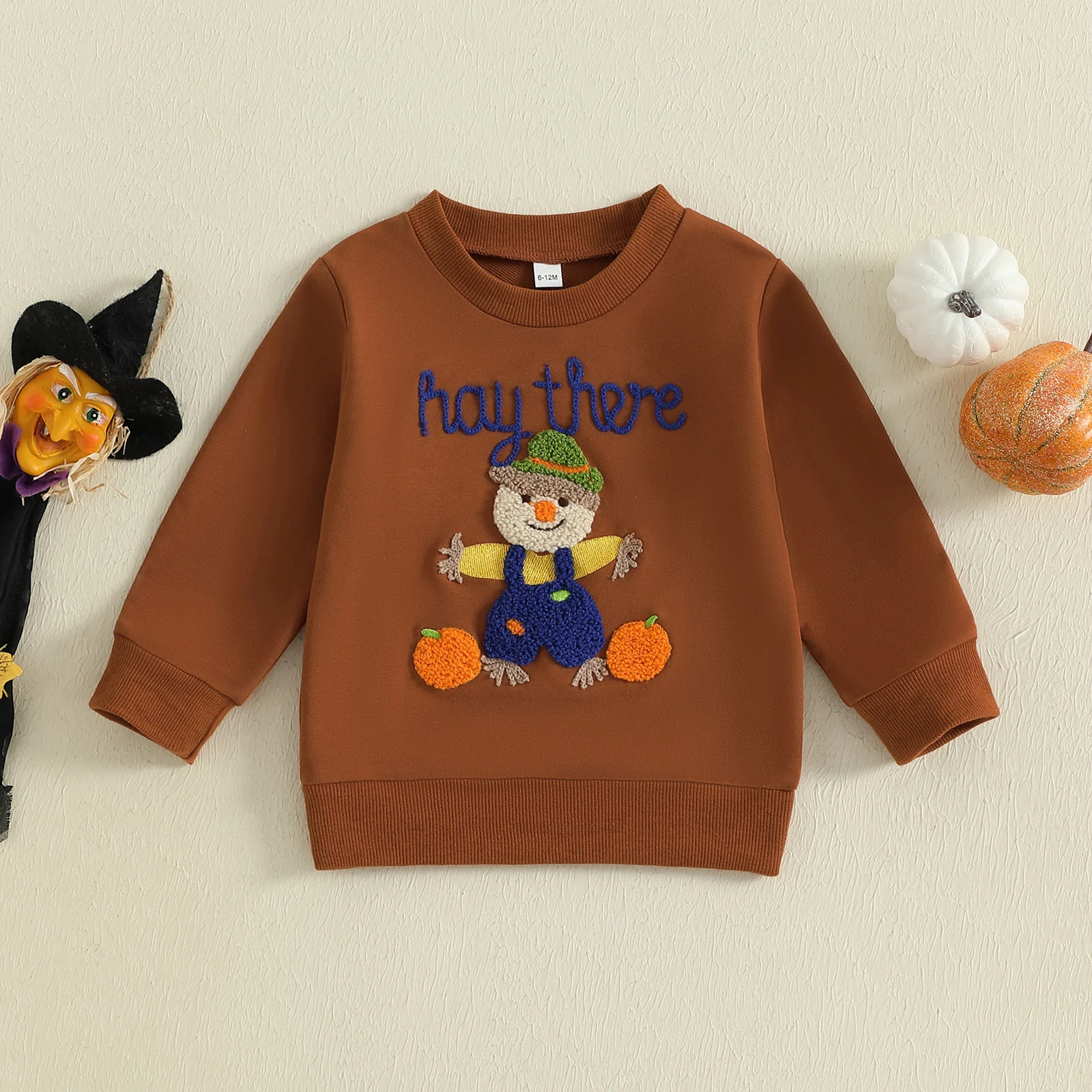 

VISgogo1-4 Years Little Boys Girls Halloween Sweatshirts Long Sleeve Round Neck Clown/Witch Embroidery Pullover Tops