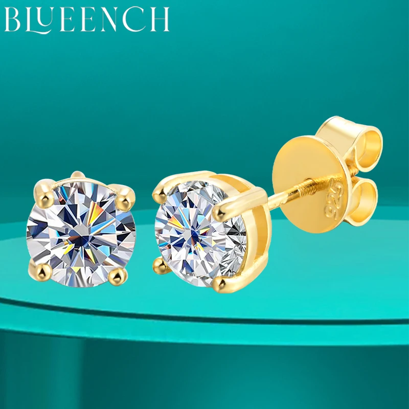 BLUEENCH 1.0ct Moissanite Earrings for Women Lab Grown Diamond Ear Studs 925 Sterling Silver Fine Jewelry Gift