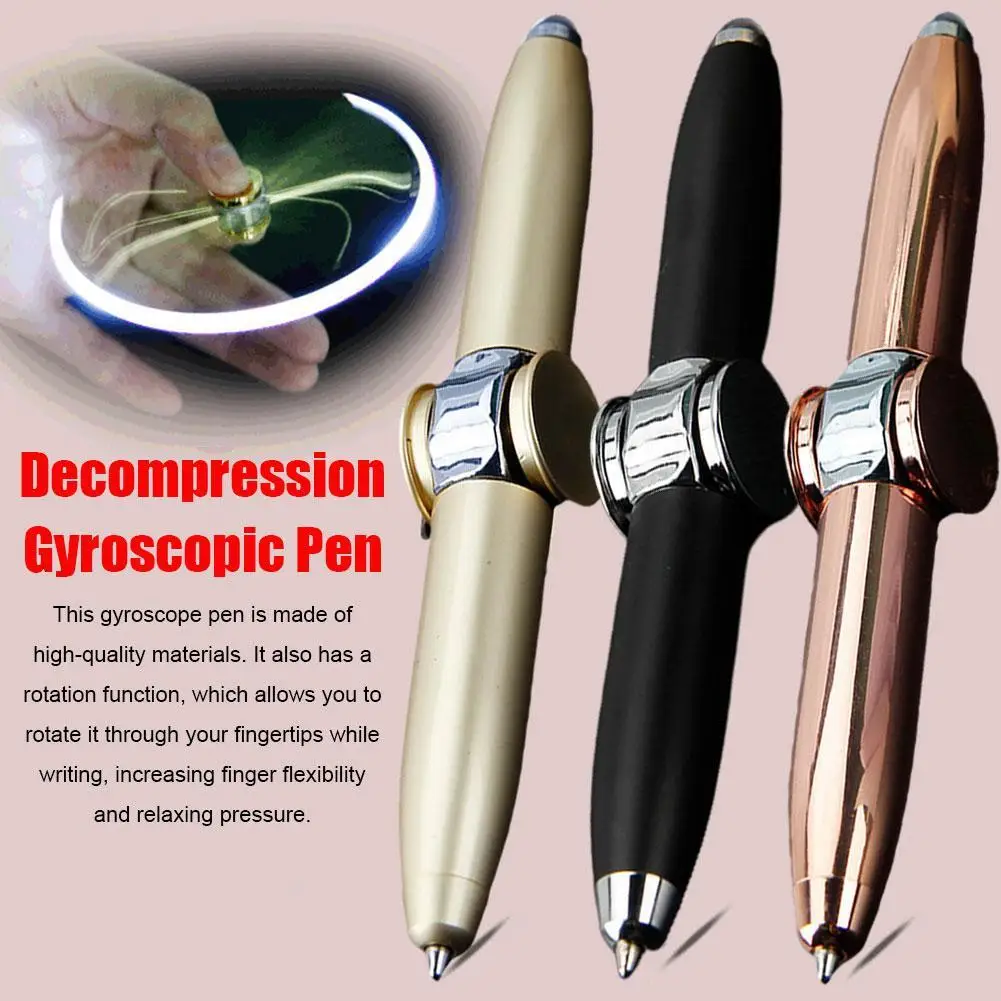 metal luminous fidget canetas com luz led ponta do dedo gyro pen anti stress cool 01