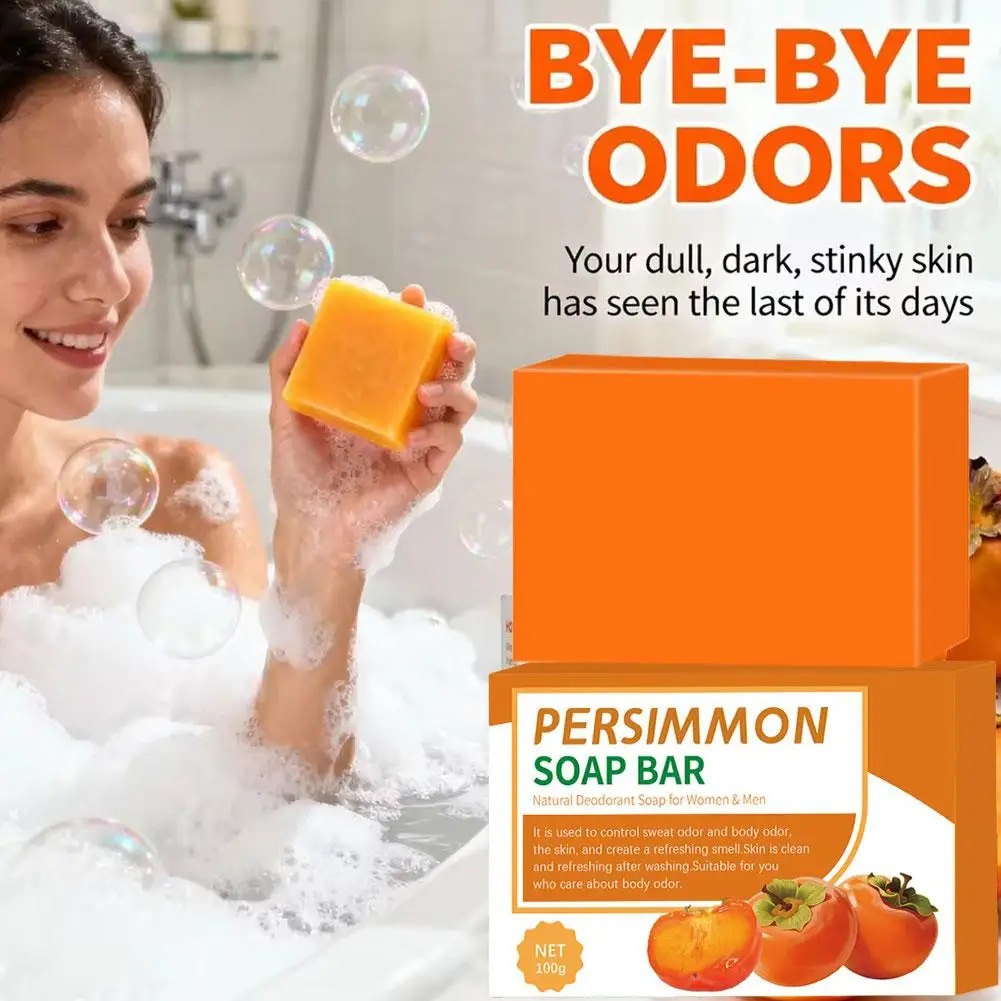 Natural Persimmon Essence Soap Gentle Fragrance Deep Clean Skin Care Bar Daily Bath Body Odor Removing Household Washing Soap