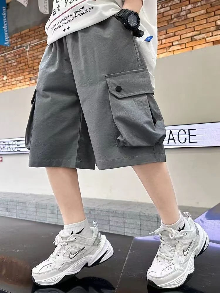 Boys Kids Summer Lightweight Washed Cargo Knee-Length Casual Shorts