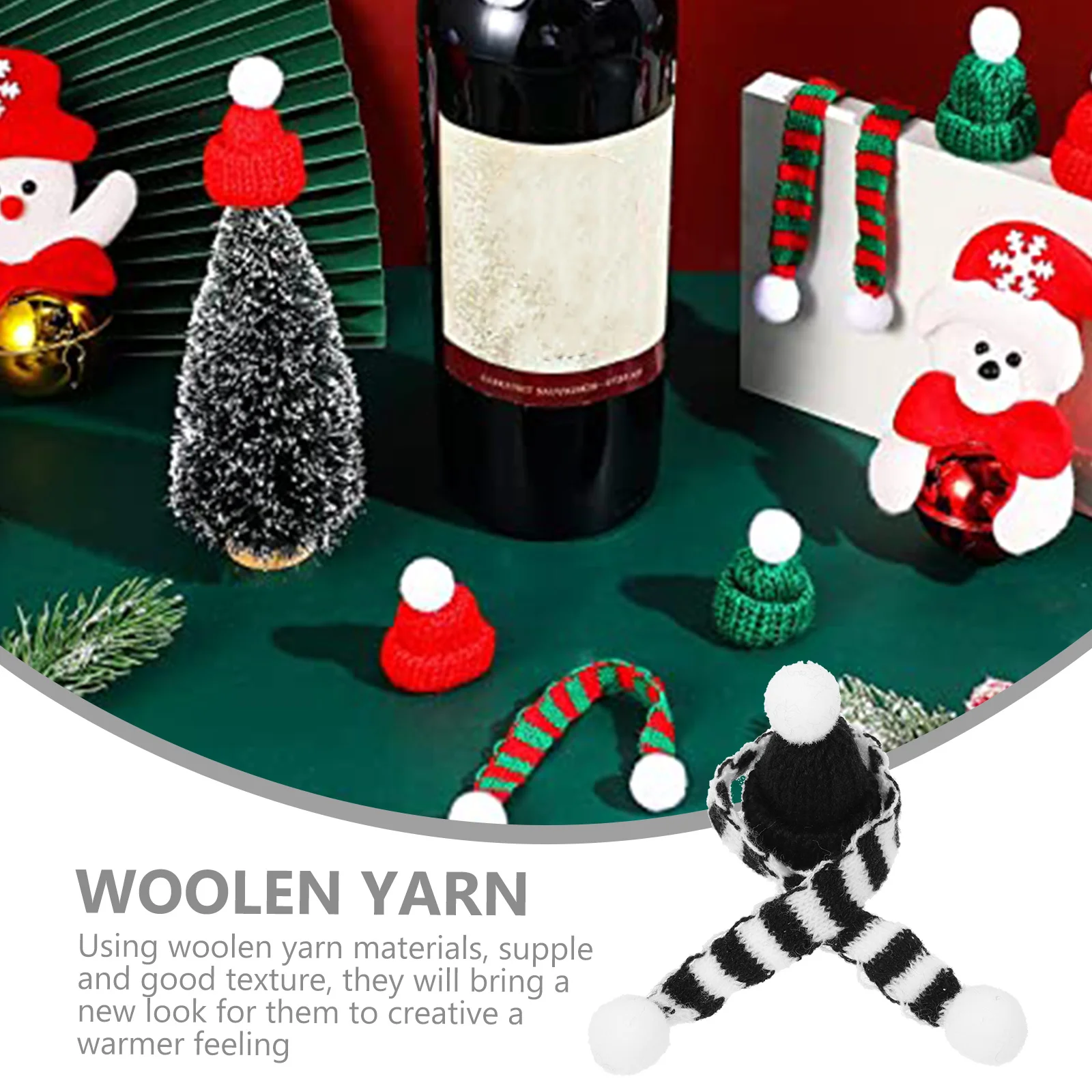 

5Sets Christmas Woolen Yarn Mini Scarves Hats Wine Bottle Covers Xmas Holiday Decoration Festival Wine Bottle Ornaments