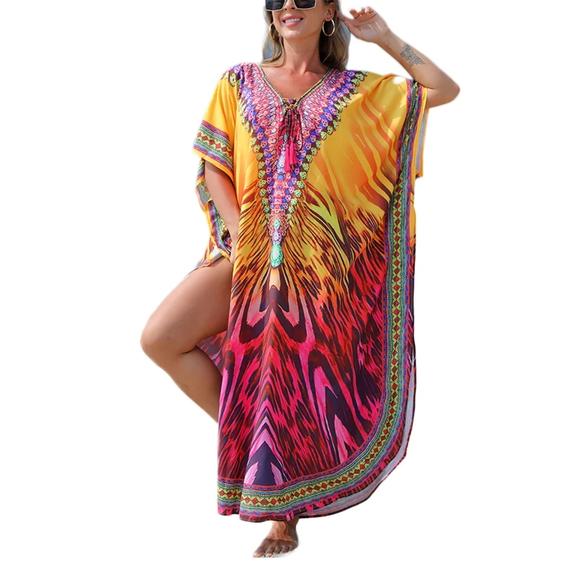 H58D Women's Beachwear Turkish Kaftans Long Swimsuit Cover up Caftan Beach Dress