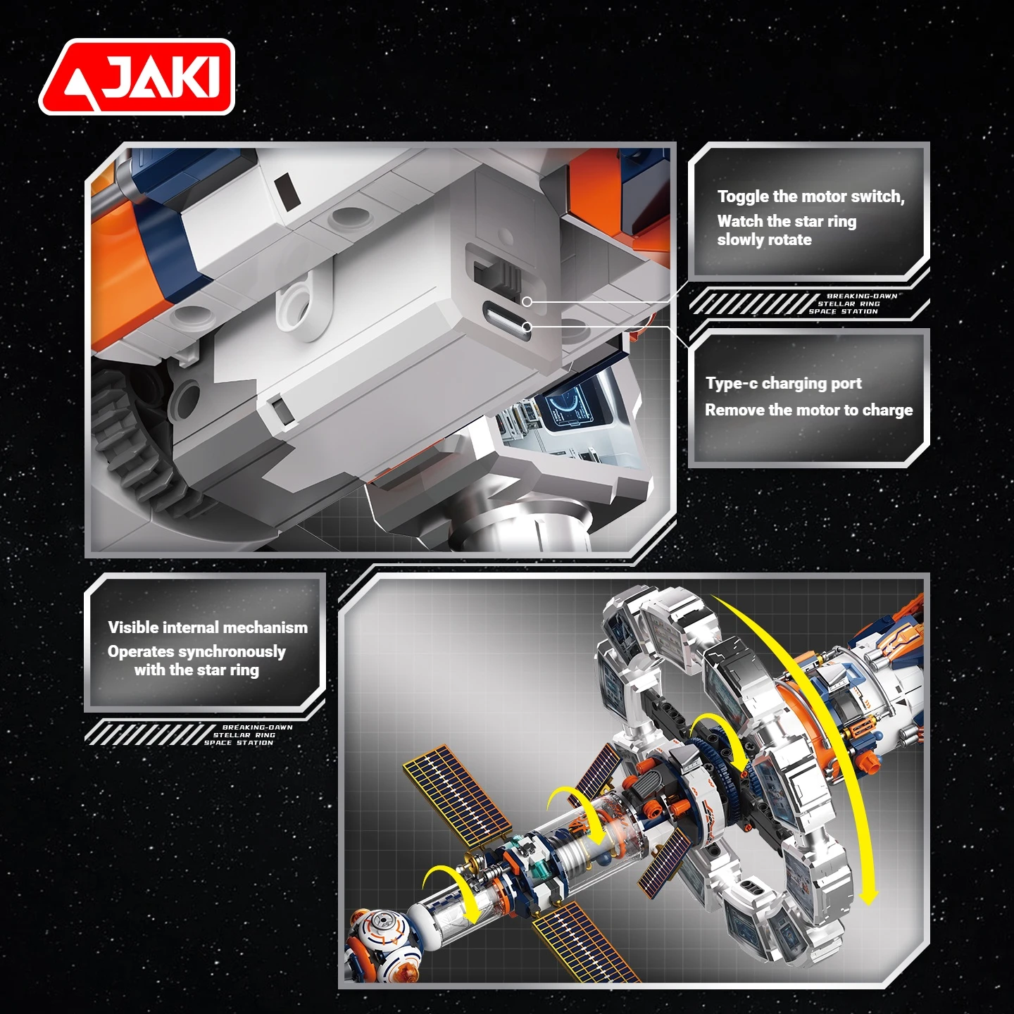 مجموعة مكعبات بناء محطة الفضاء الدوارة الكهربائية من JAKI، مجموعة نماذج زينة لعبة المنزل، هدية عيد ميلاد للبالغين