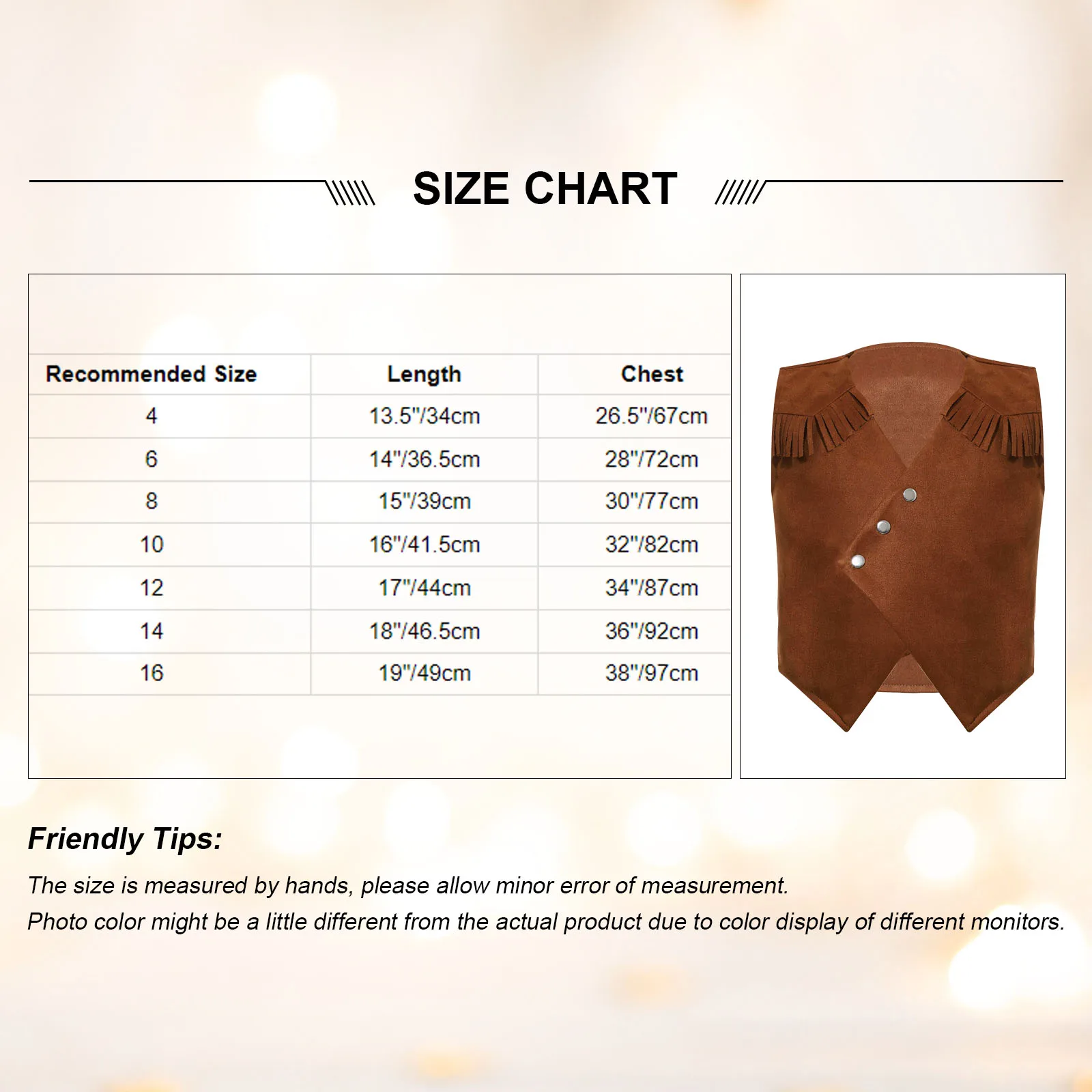 Brown Kids Boys Western Cowboy Cosplay Costume Pointed Hem Press Tassels Vest for Theme Party Carnival Dress Up Performance