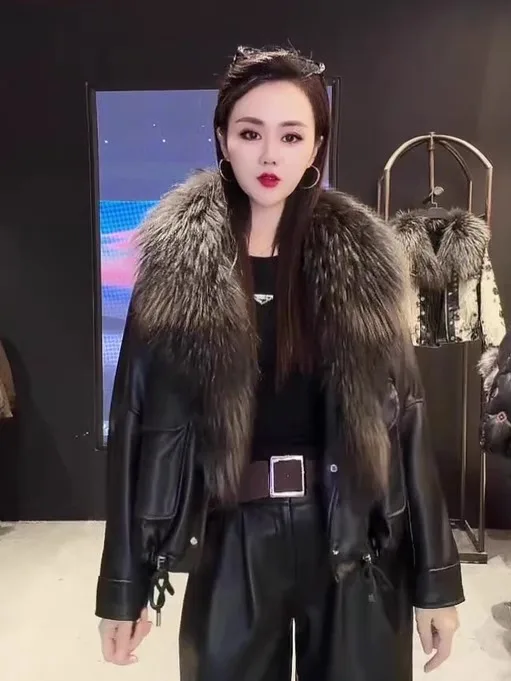 

Корейская теплая верхняя одежда Sle Thiened, модное пальто с большим меховым воротником, дизайнерское пальто Ele Aosphere, женская полиэфирная ткань...