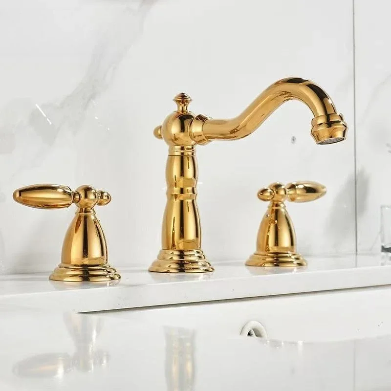 Retro Style Full Copper Basin with Hot and Cold Water Faucet Double Handle Split Type Hand Wash Sink Three Piece Set