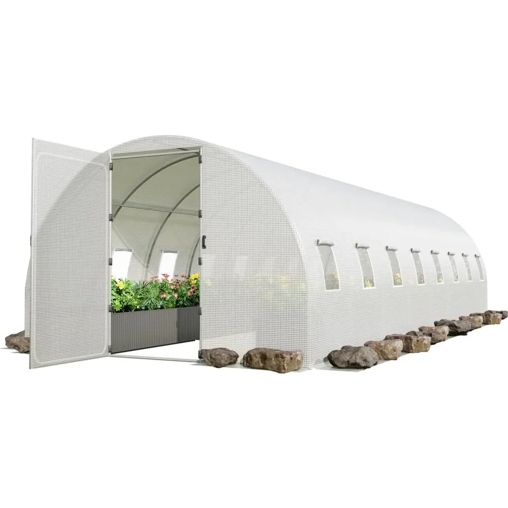 26x10x7 ft Large Walk-in Greenhouse for Outdoors, Upgraded Swing Doors Tunnel Greenhouse kit, Heavy Duty Galvanized Steel Frame,