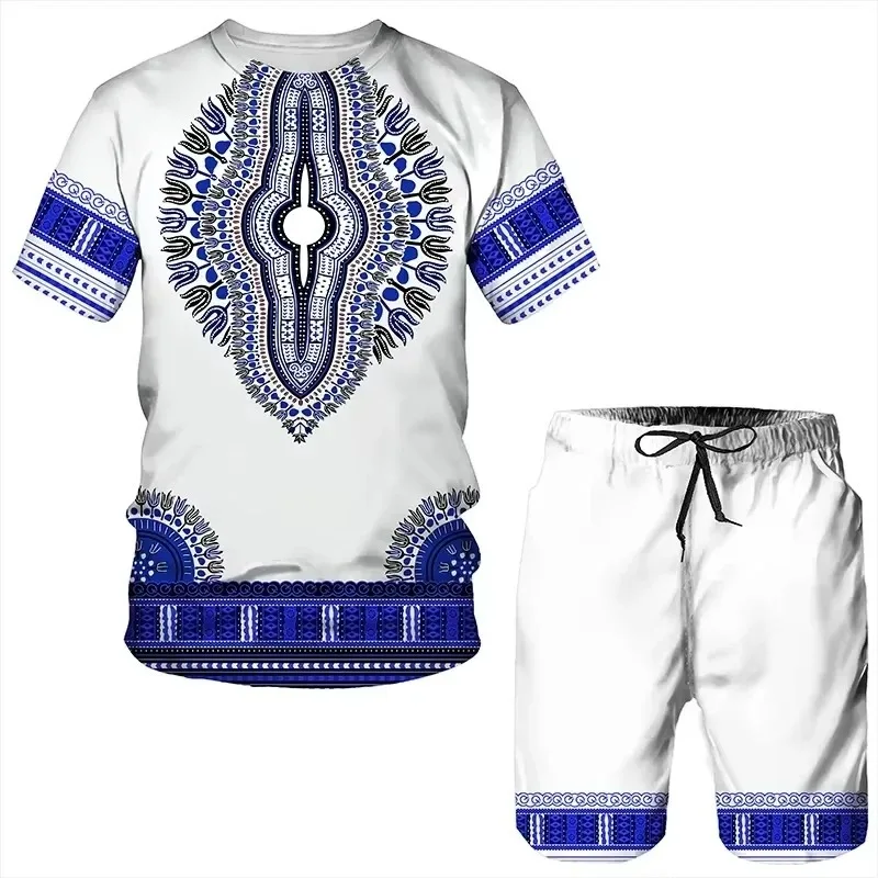 2025 African Sportswear Men's 3D Printed Summer Sportswear Set Short Sleeved Shorts T-shirt Children's T-shirt Sportswear