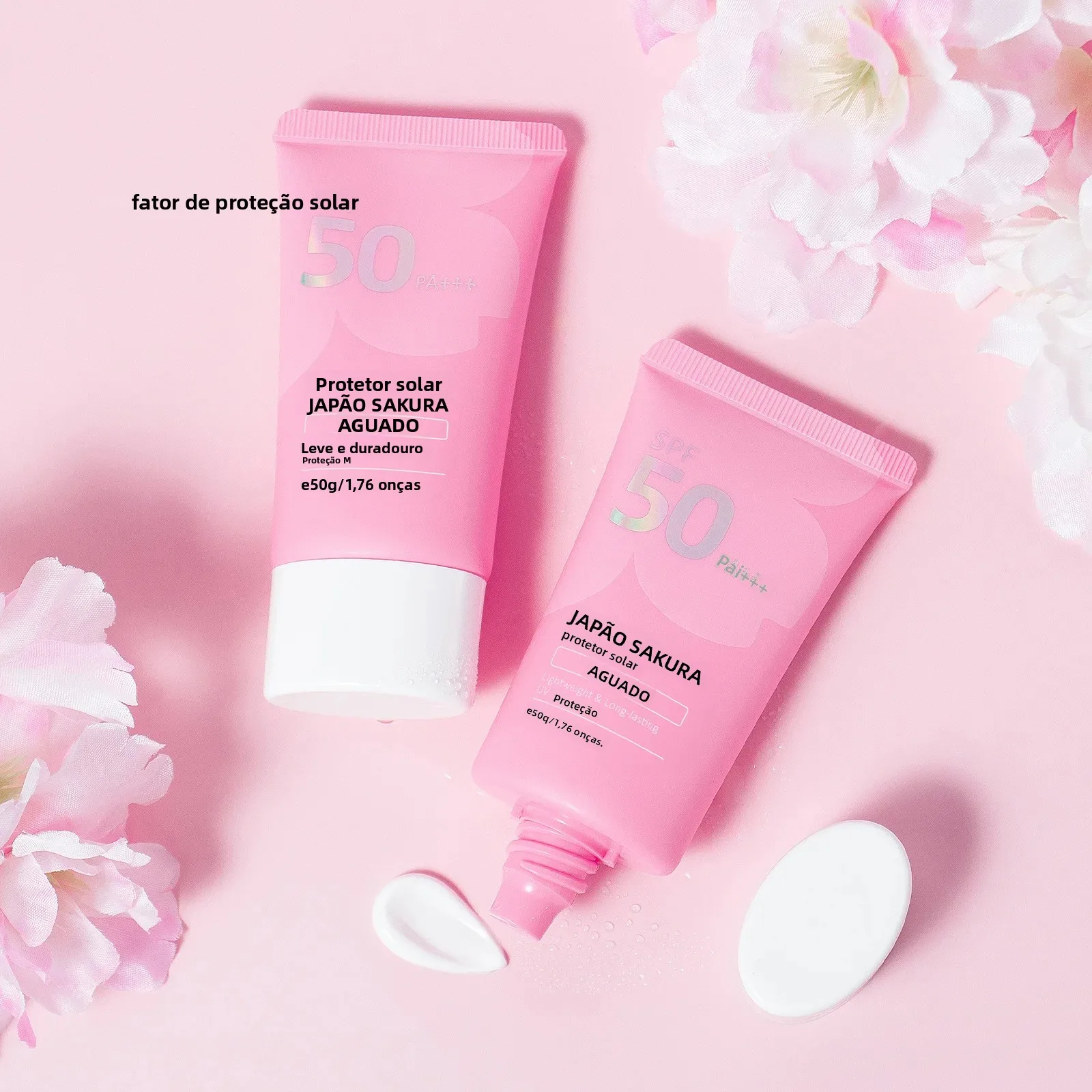 Primer de maquiagem de longa duração protetor solar FPS 50 proteção UV creme base hidratante leve Sakura 50g