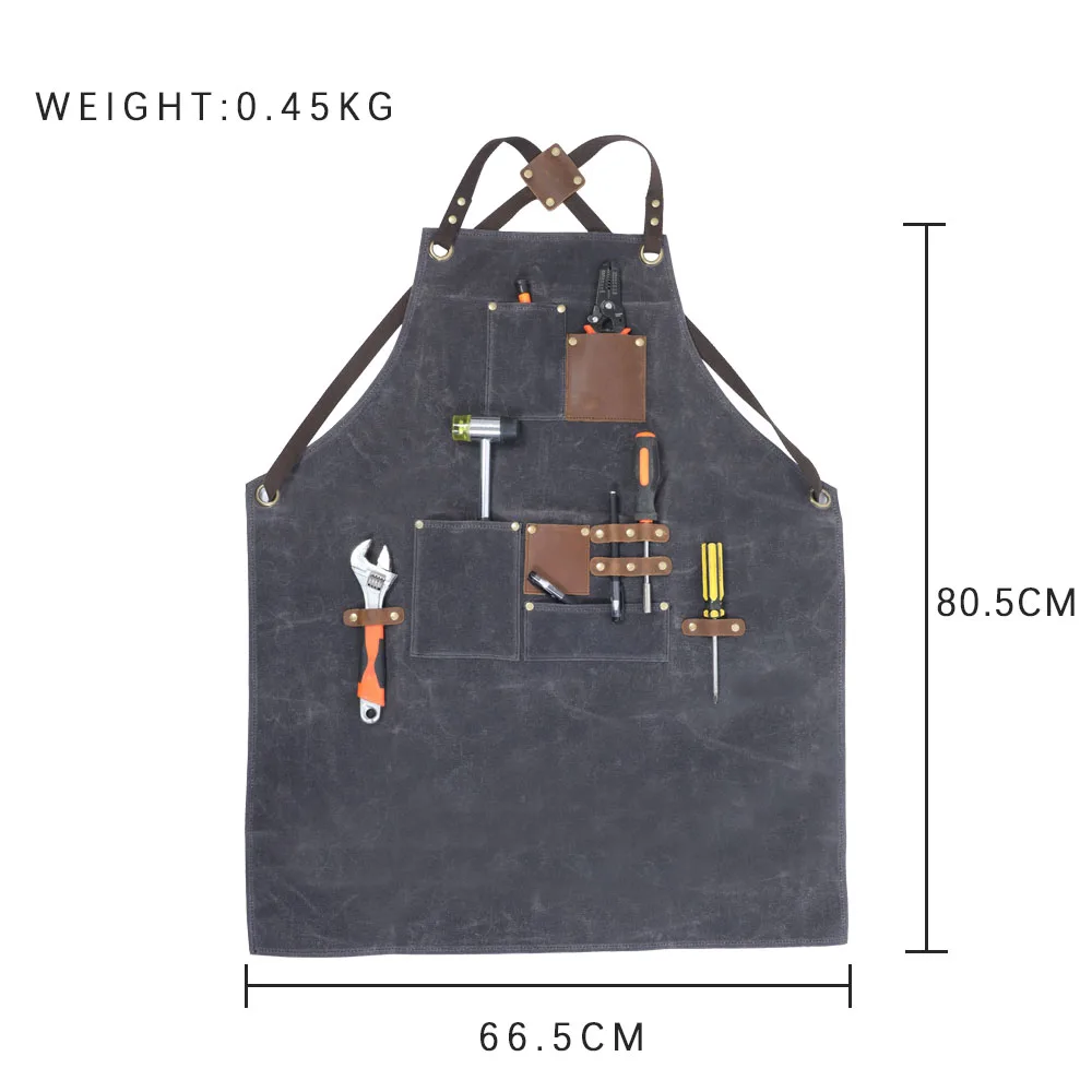 S.WORKER Leinwand-Arbeitsschürze mit Echtem Leder für Friseure und Gärtner, Professionelle Schürze mit Verstellbarer Taille und Taschen – Detail 2