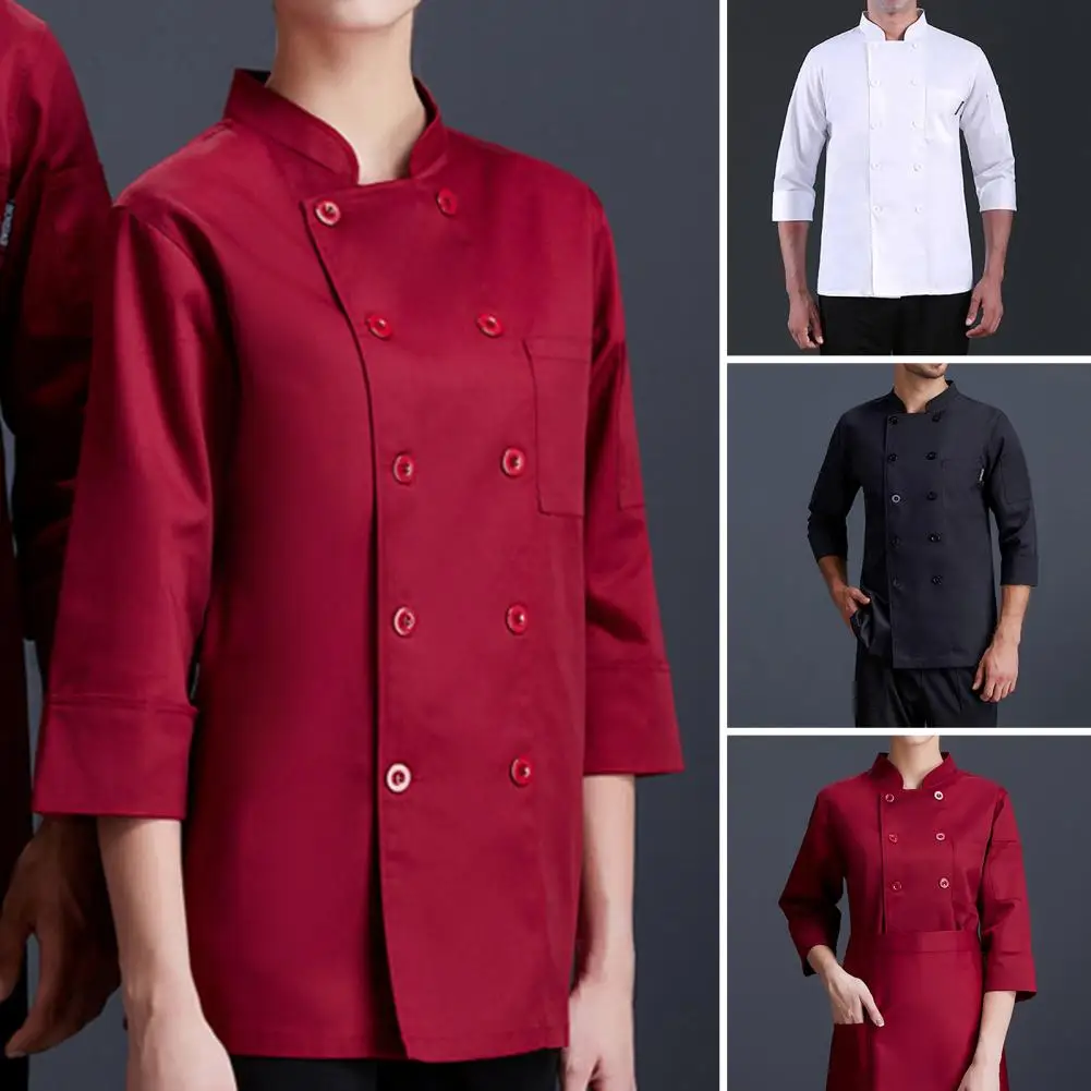 

Trendy Chef Jacket Patch Pocket Washable Chef Shirt Women Men Service Bakery Breathable Chef Shirt