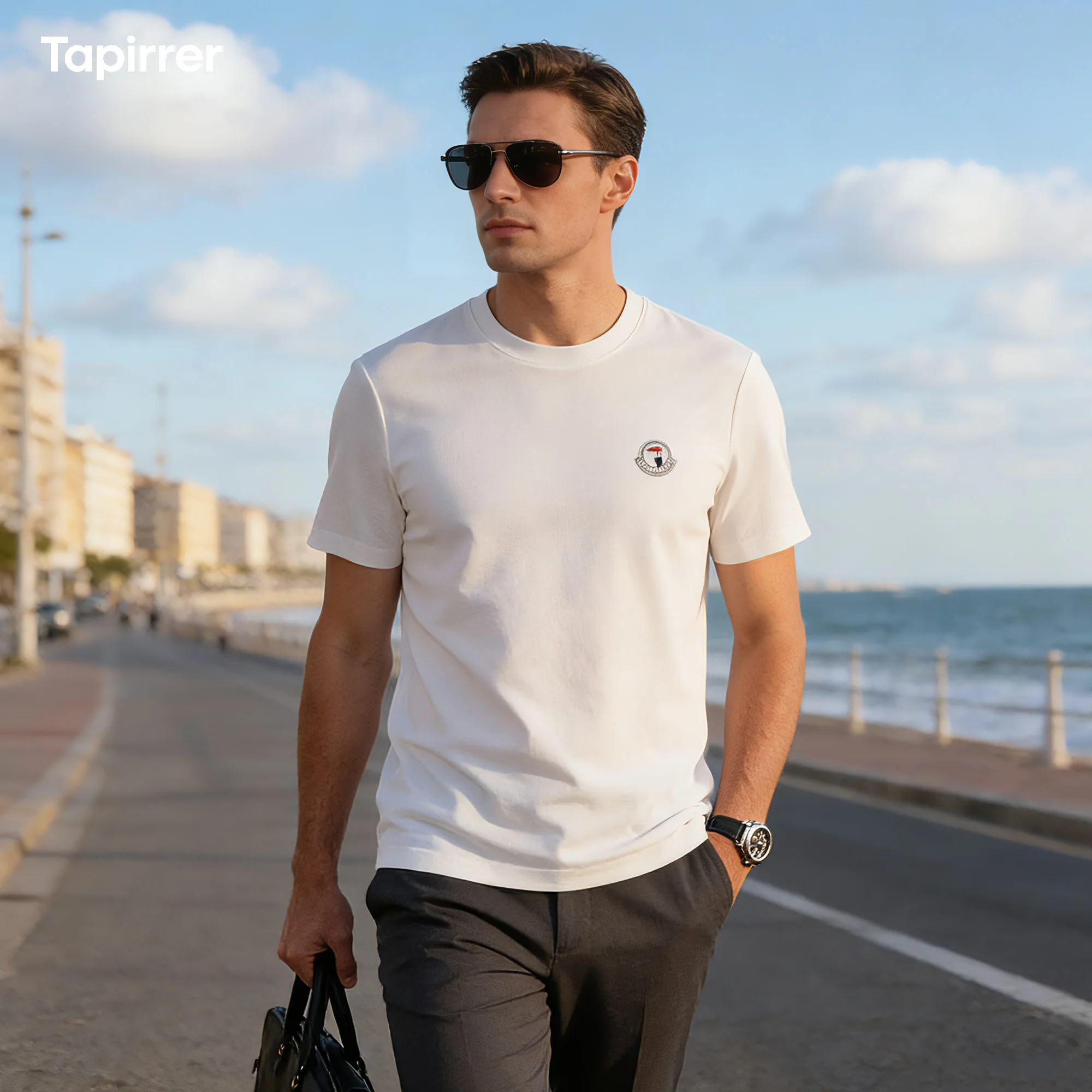 Spring/Summer New Tapirrer Men's Round Neck Short Sleeve T-Shirt Outdoor Sportswear Breathable