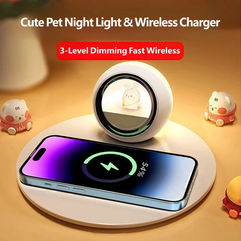 Wireless Charger Stand Light 3-in-1 Fast Charging Station for Phone Earphones Desk Lamp Night Light QI Foldable Touch