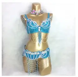 hot girl stage dance show clothing Sexy belly dance costume set BRA+belt 2piece/ set party evening event wear