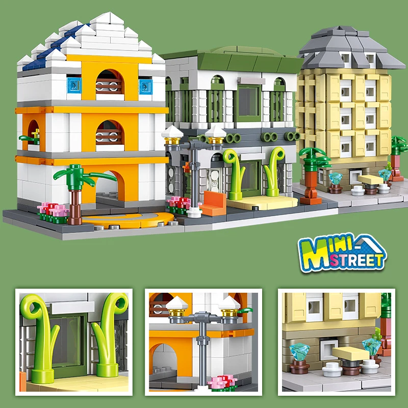 Creative City Mini Street View 3in1 مكتبة بنكية معمارية مدرسة بناء الطوب نموذج بناء مجموعات لعبة للأطفال هدية #4