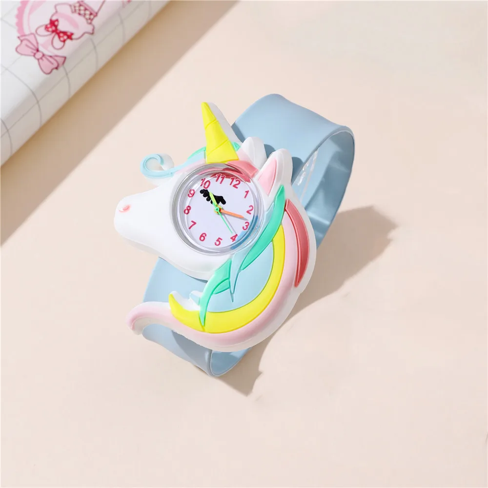 Pink Unicorns Children Watch Cartoon Birthday Gift Girl Boy kid Study Time Clock Cute Wristwatch