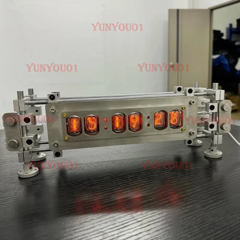 Luxury Stainless Steel Metal Tube Clock IN12 Glow Tube 6 Bit Digital Electronic Table Clock for Home Desktop Decorations Gift