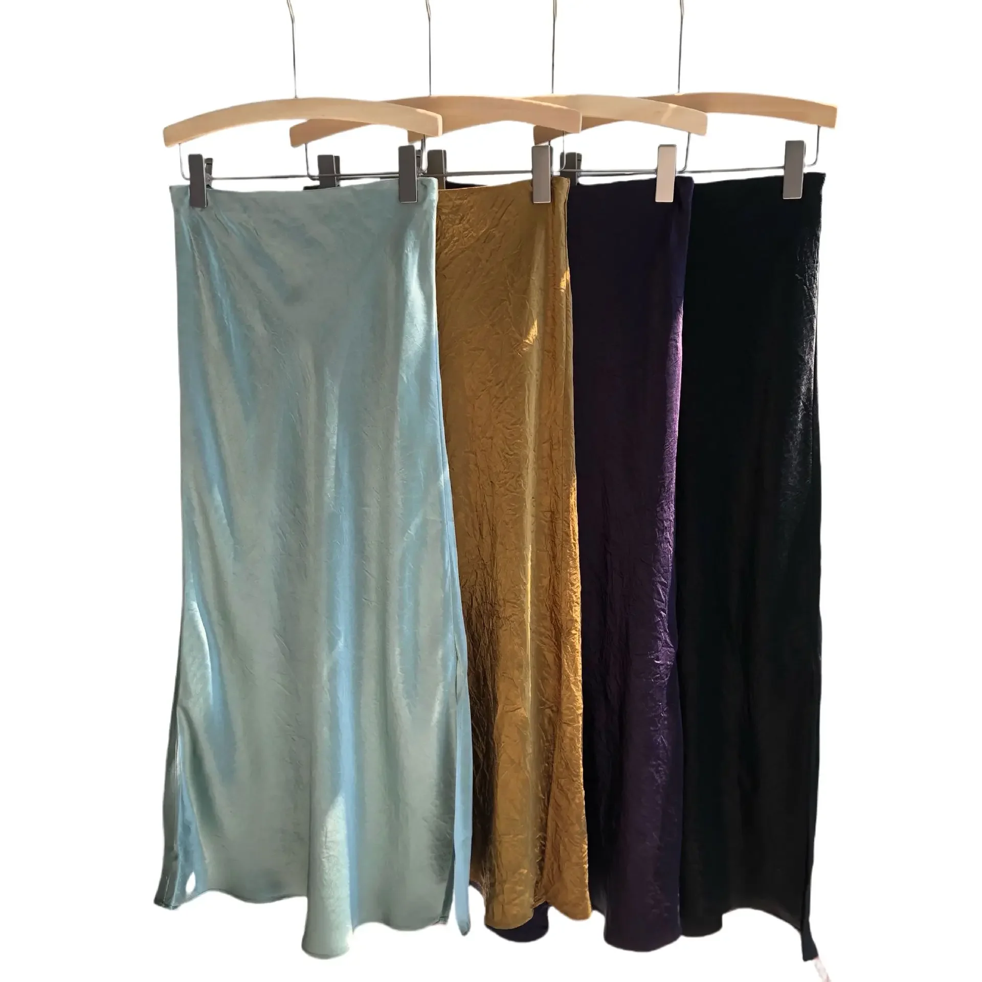 Gorgeous Satin Light · Acetic Acid Split Skirt, High Waist Diagonal Fishtail Skirt Swing Skirt