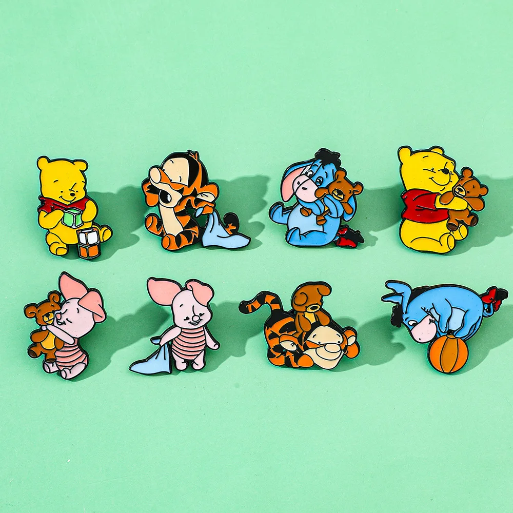 Disney Winnie The Pooh Brooches Enamel Pins Cute Cartoon Pooh Bear Tigger Piglet Eeyore Anime Badge Backpack Accessories