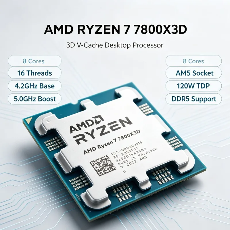 AMD Ryzen 7 7800X3D Tray CPU Without Cooler 8-Core 16-Thread 5.0GHz 96MB 3D V-Cache AM5 Desktop Processor