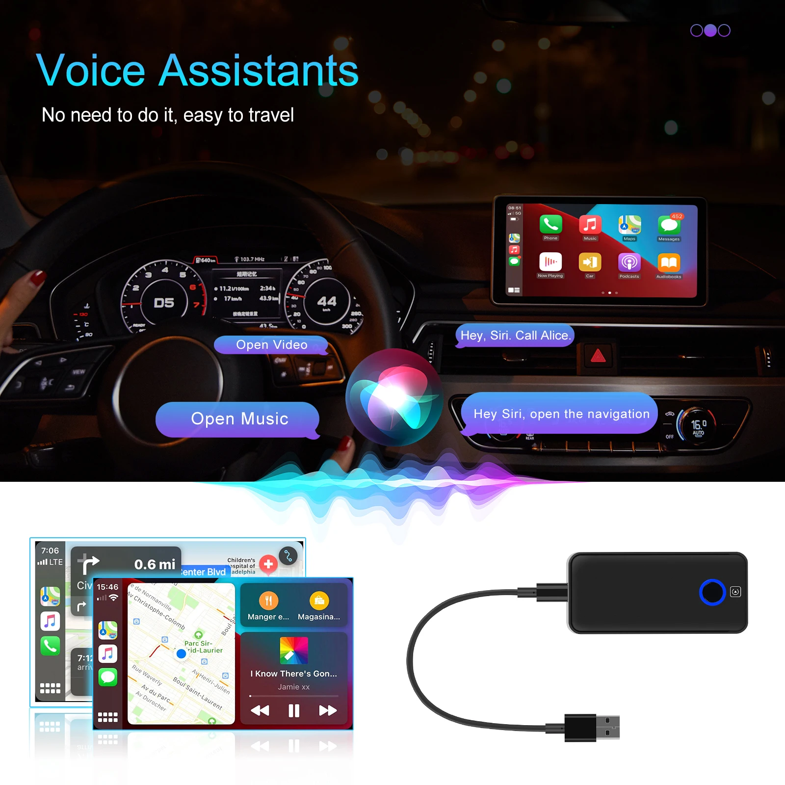 Podofo USB Wireless CarPlay Dongle Apple CarPlay Adapter Android Auto For VW Nissan Toyota Ford Audi Benz Kia Fiat