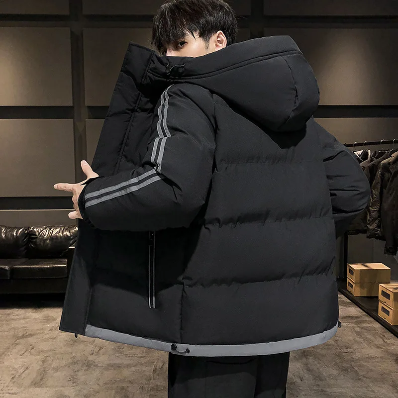 Padded men's winter hooded striped thickened padded jacket trendy bread clothes padded jacket men