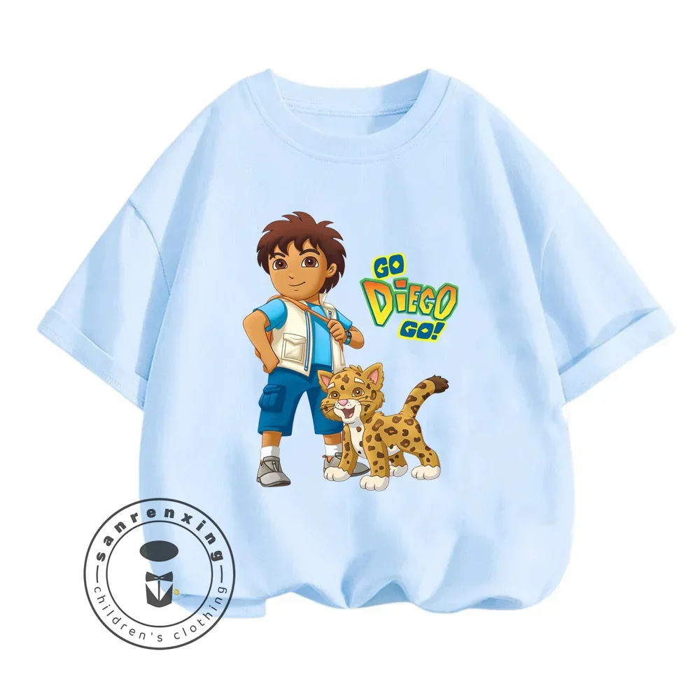 Soft Fashion Go Diego Go Children T-Shirts with Lovely Diego Characters Ideal for Street Style and Protecting Nature Enthusiasts