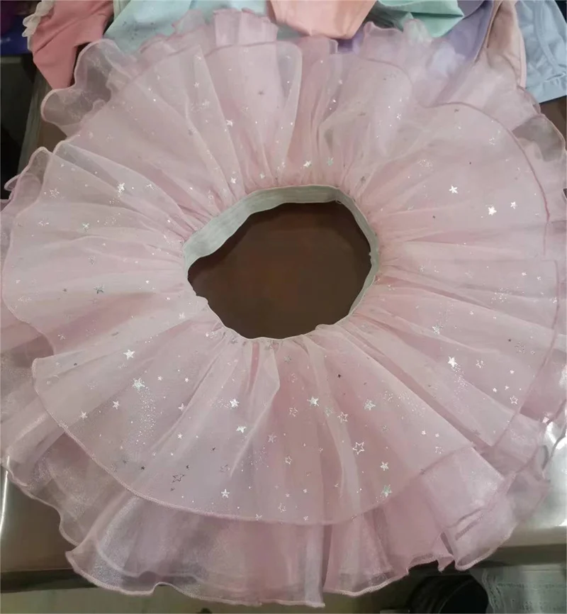 Hot Sale Fashion Cute Kids Girls Children Ballet Tutu Skirt Dance Wear Organza Short Tulle Skirt with sparkle stars